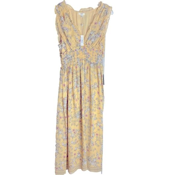 Max Studio Women's Yellow Sleeveless V Neck Maxi Dress Size XL - Picture 4 of 7